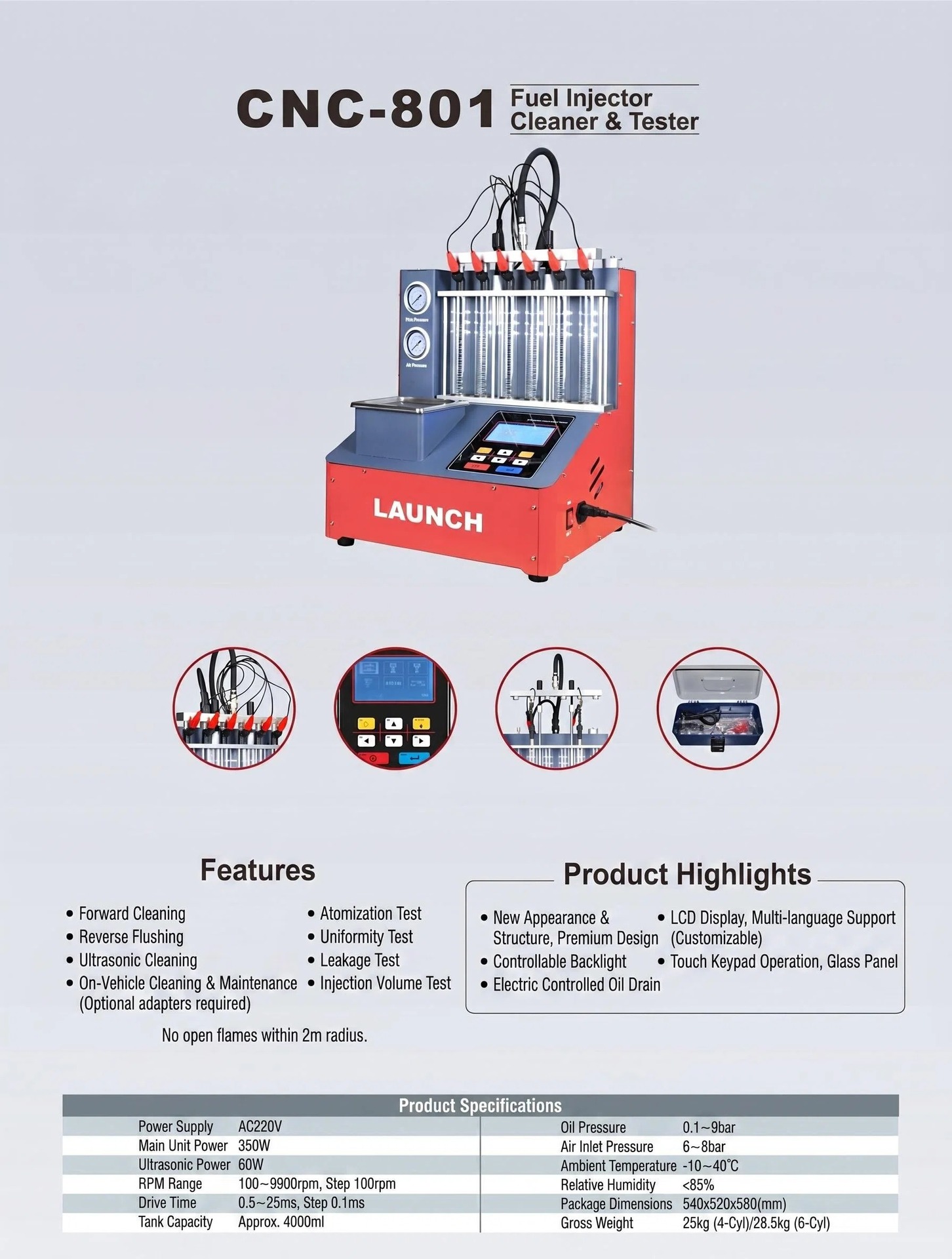 LAUNCH Fuel Injector Cleaning Tester Automotive Fuel System Non-Dismantle Cleaning Atomization Sealing Tester