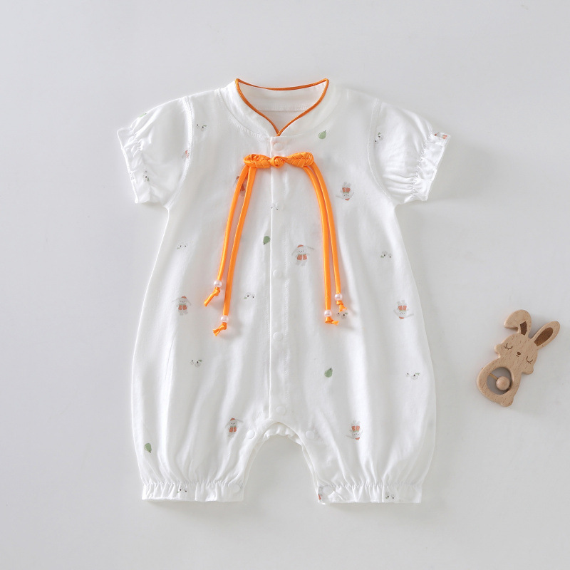 2025 Summer Paike Beidi Ice Porcelain Cotton Thin New Chinese Style One-Piece Baby Universal Style Hoodless Short Sleeve Short Sleeve