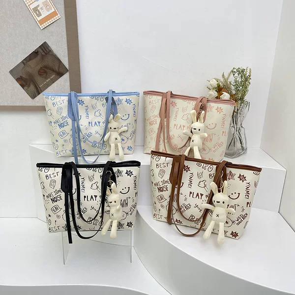 Simple Elegant 2025 Summer New Style Fresh Print Large Capacity Tote Bag Women's Shoulder Commuter Backpack