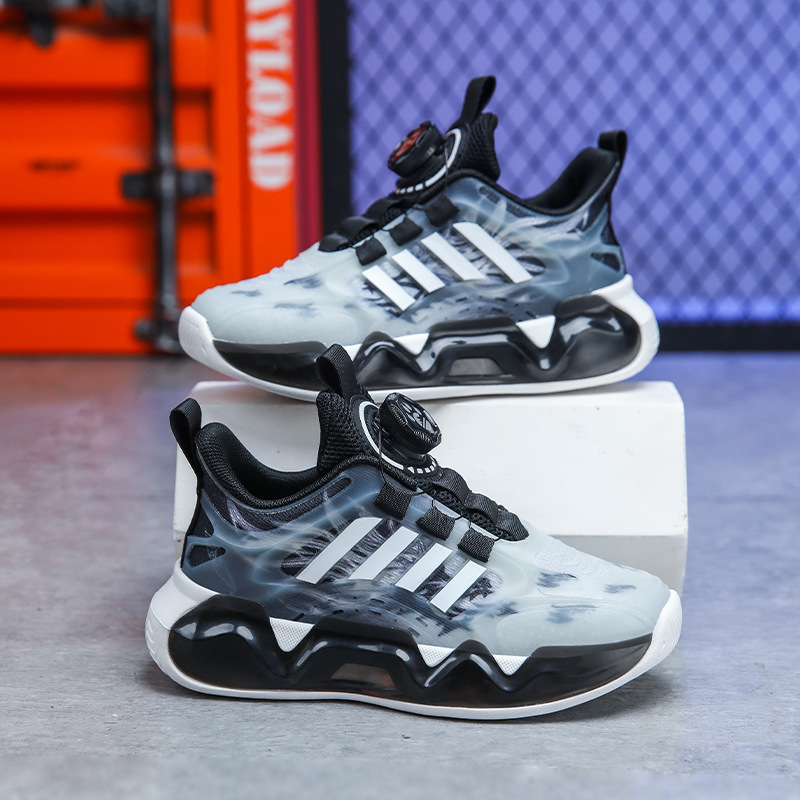 Chaussures de sport pour enfant en maille et cuir à fermeture rotative_voghion.com