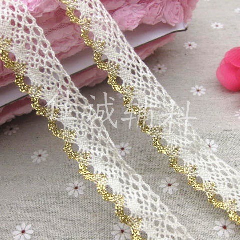 服装辅料金线波浪边本白纯棉花边 棉线花边DIY手工材料 23MM
