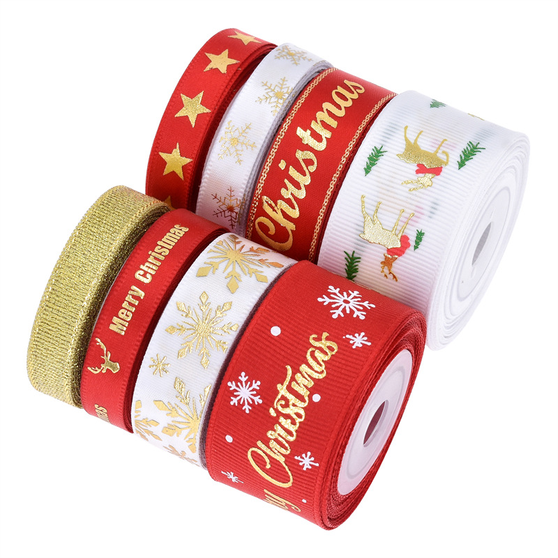 Transfronterizo amazon nueva impresión dorada cinta de navidad cinta decorativa de navidad embalaje de regalo traje de cinturón de forja
