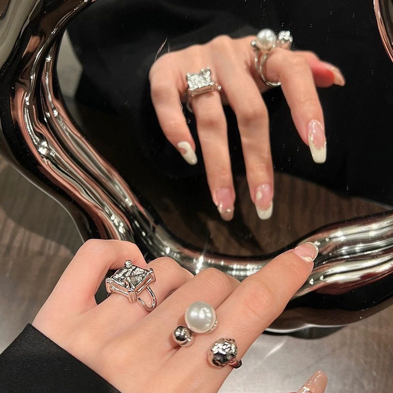 Retro Geometric Copper Inlay Artificial Pearls Open Ring 1 Piece