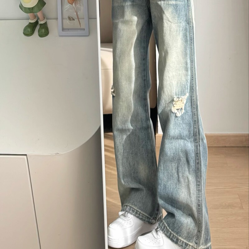Ripped Jeans Men's Straight Loose Washed Retro American High Street Pants Trendy Brand Handsome Versatile Casual Pants