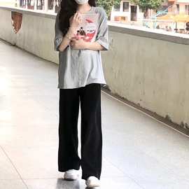 黑色阔腿裤女裤子春秋新款宽松显瘦高腰垂坠感直筒休闲裤学生