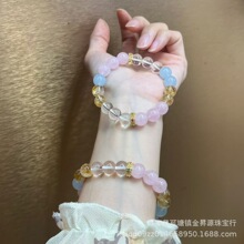 新款小清新仙女风多巴胺天然黄塔晶粉水晶蓝玉髓圆珠手链寺庙批发