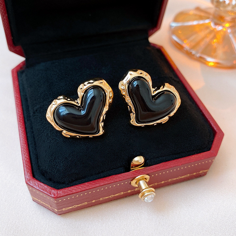 1 Pair Retro Round Color Block Heart Shape Copper Enamel Plating Inlay Artificial Pearls Drop Earrings display picture 4