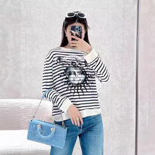 欧货针织衫毛衣女24春夏新品太阳花字母条纹时髦百搭显瘦长袖T恤