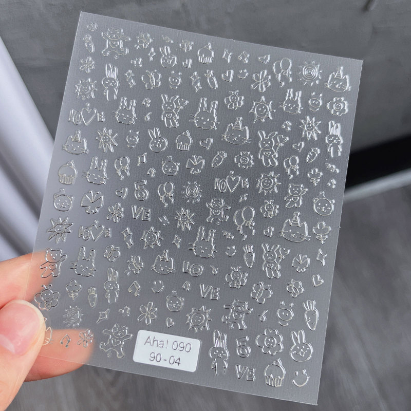 ネット赤爆金かわいいネイルシール落書き小動物花蝶模様薄靭立体ネイルシール卸売り|undefined