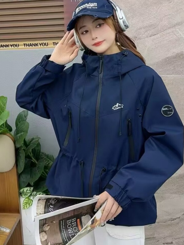 韩版时尚连帽冲锋衣外套女2025秋季新款潮流百搭显瘦工装夹克上衣|undefined