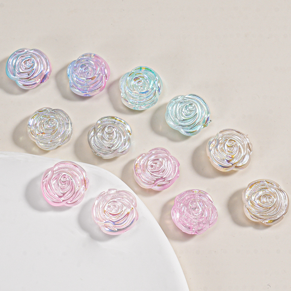 Cuentas de resina iridiscentes transparentes de doble cara con forma de rosa, efecto glaseado, para accesorios de colgantes de cadena de teléfono DIY, venta al por mayor