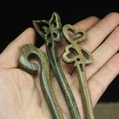 廠家批發 綠檀手工雕刻髮簪 復古蝴蝶 檀木髮簪子鏤空盤發頭飾