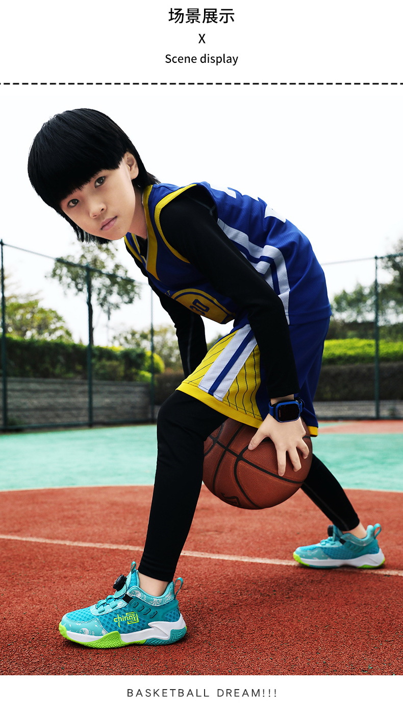 曼巴足迹 新款潮牌旋转纽扣软底透气跑步鞋中大童儿童运动鞋