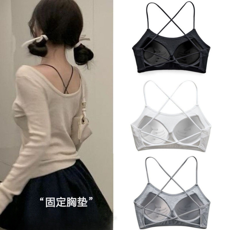 Summer Beautiful Back Inner Strap Bra with Chest Pad for Women, One-Piece Fixed Pad, Plus Size Mix and Match Sexy Tube Top for Outer Wear