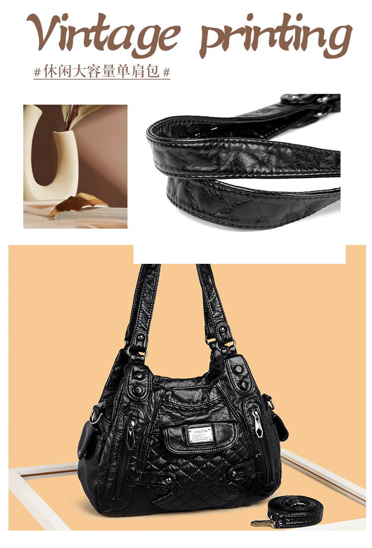 2023 New Mom Bag, washed leather casual commuting bag, women's large-capacity handbag, European and American style soft leather single-shoulder bag undefined