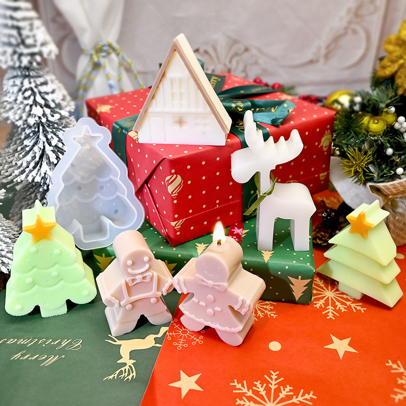 Diyクリスマスツリー姜パイ人ろうそく金型ヘラジカ雪だるま飾りクリスマス滴糊石膏シリカゲル砥石|undefined