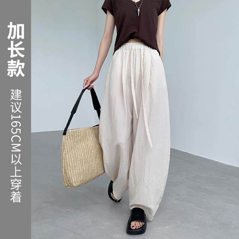 天丝亚麻气球弯刀裤女夏薄款高腰垂感宽松慵懒松弛直筒休闲阔腿裤|undefined