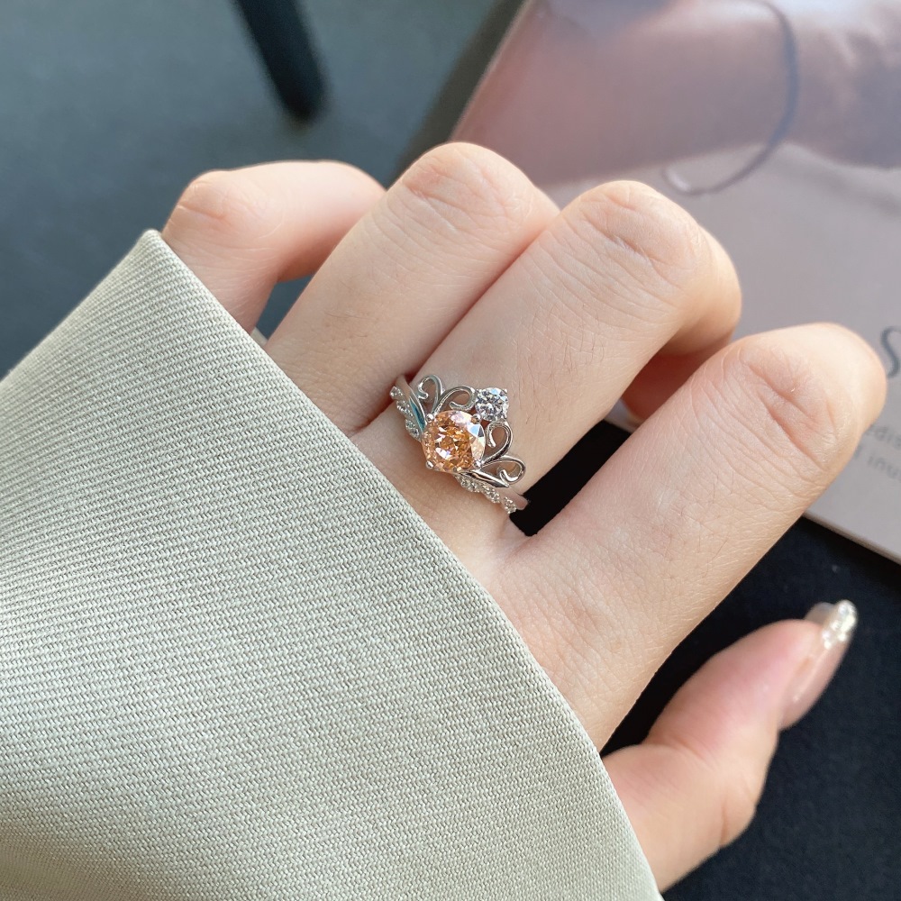 Elegant Crown Sterling Silver Plating Zircon Open Ring