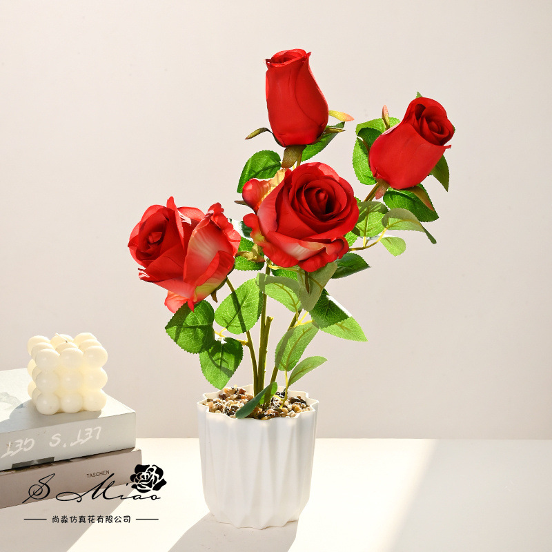 Flores falsas estilo pastoral rosa bonsai simulación flor de moda decoración creativa plantación verde artificial simulación maceta