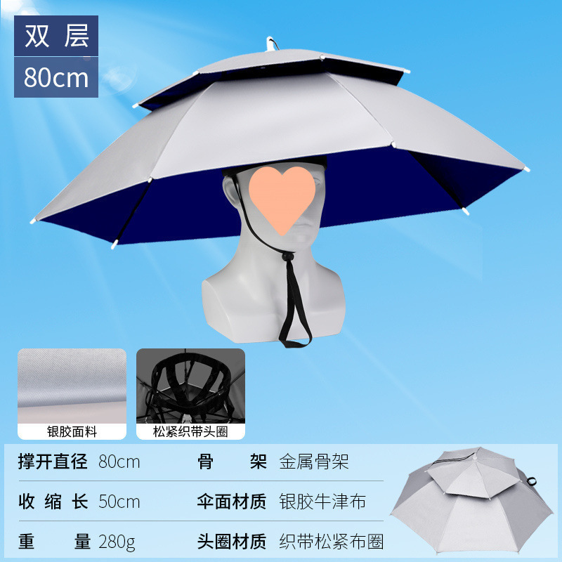 伞帽头戴雨伞帽子钓鱼头戴太阳伞户外采茶环卫防晒斗笠伞折叠大号|undefined