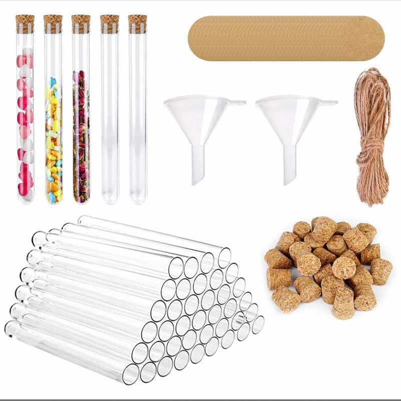 Kangfeng fabricante PS tubo de ensayo de plástico con corcho 20 ml16 * 150 combinación conjunto Etiqueta de montaje embudo cuerda de cáñamo