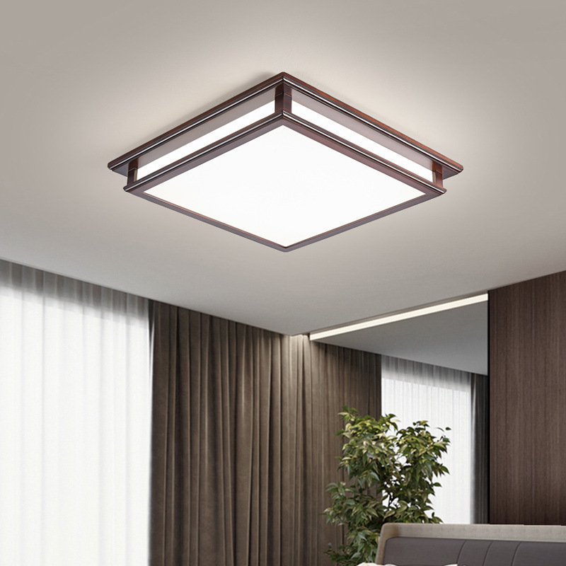 Madera sólida nueva china sala de estar rectangular luz de techo atmósfera moderna china color nuez lámpara de dormitorio 667L