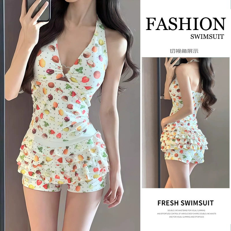 2025 новый купальник женский с разрезом в стиле юбки, закрывающий живот и утягивающий, пляжный курортный купальник для горячих источников, студенческий стиль для девушек, чистый стиль соблазна