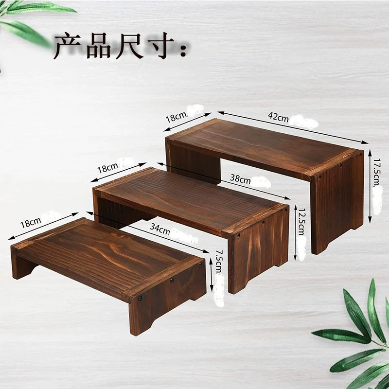 Forest solid wood desktop mini wide bench storage rack kitchen storage dessert table cupcake decoration props