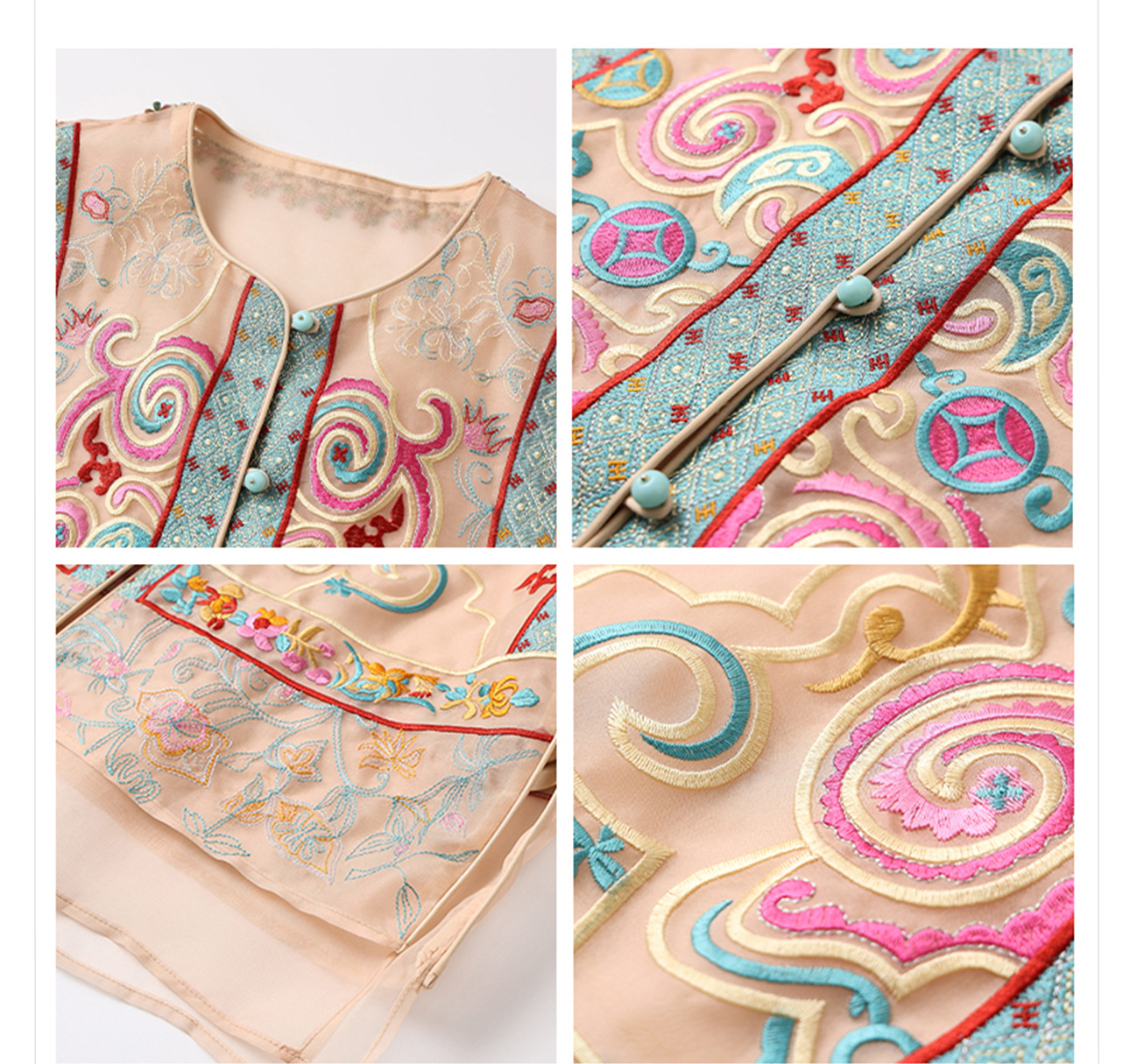 Áo vest cổ đứng phong cách retro Trung Hoa, thiết kế thêu, chất liệu tơ dâu tằm, mẫu ZX N4045 — Màu đen, Hồng mơ chi tiết 36