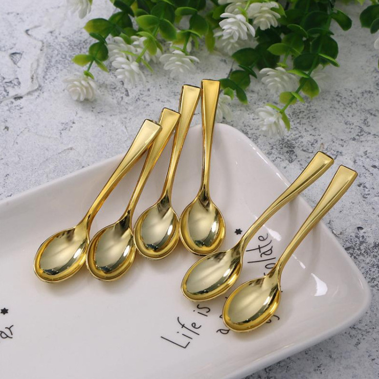 24 Pieces of Electroplated Gold Fork and Spoon Disposable Plastic Spoon Fork Cake Electroplated Fork Spoon Mini Dessert Fork