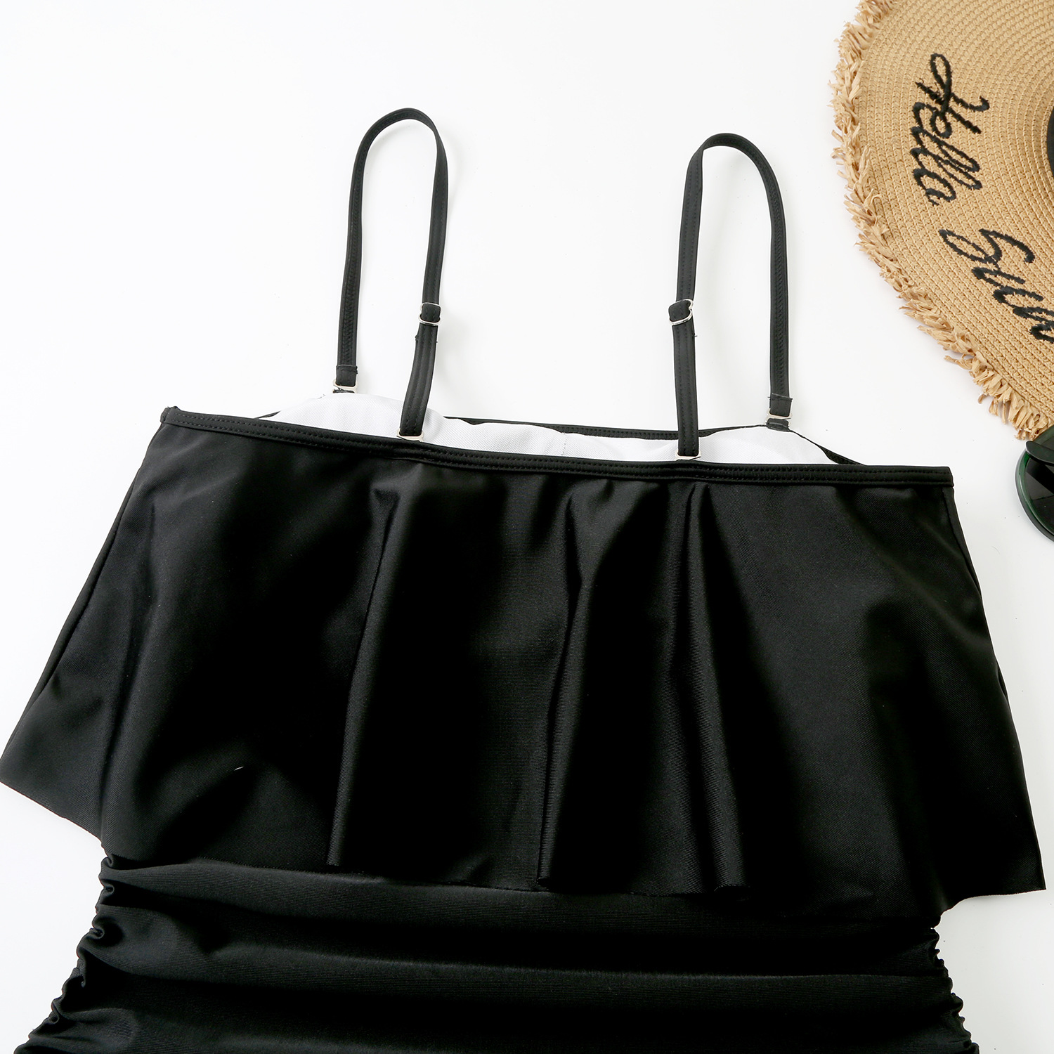 2024 new solid color ruffled one piece swimsuit sexy strapless off shoulder drawstring women's clothing_voghion.com