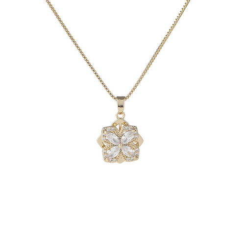 The same style of rotating four-leaf clover necklace for women, trendy micro-studded with diamonds and zircons, a ring that is versatile and versatile