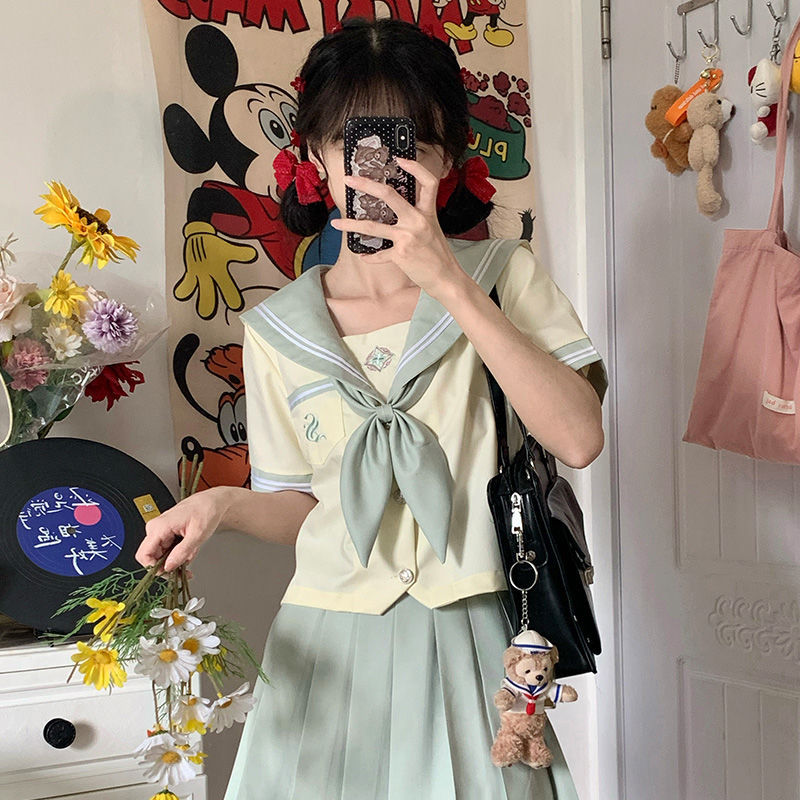Original Waist-Cinching Sailor Uniform Japanese Sweet College Style Summer and Autumn