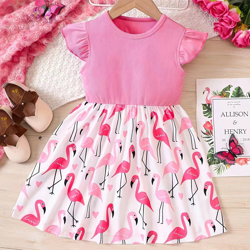 Oujitu 2025 Cross-Border New Summer Printed Ruffled Trim Casual Daily Dress for Girls and Middle-Aged Children