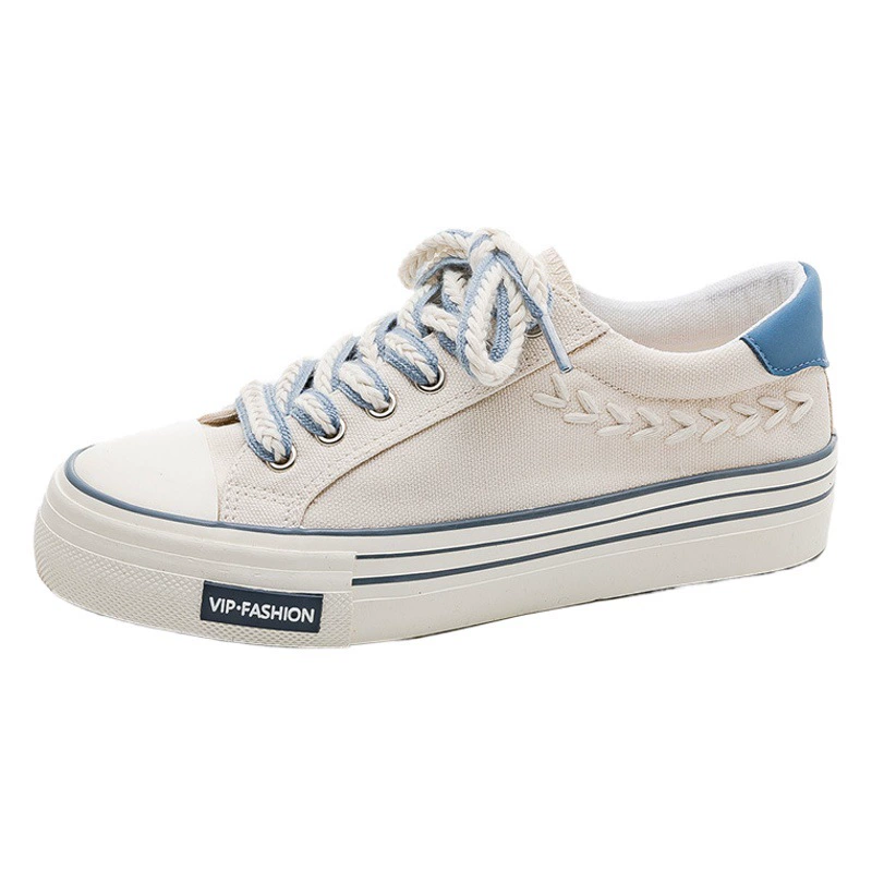 Весенние новые парусиновые туфли в Корейском стиле с низким верхом на толстой подошве, женские модные туфли, туфли на платформе, белые туфли в стиле ретро, кроссовки с пшеничными ушками