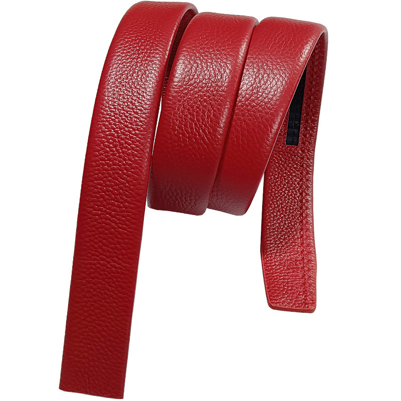 Red festive men's buttonless waistband wholesale from Guangzhou manufacturer, big red pure cowhide edge automatic buckle belt body