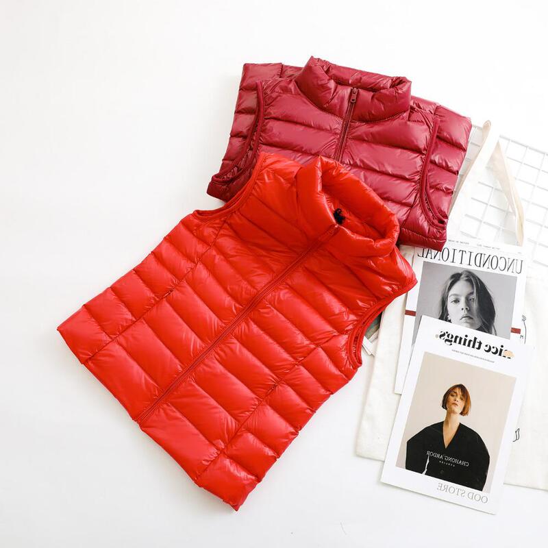 2023 winter women's lightweight stand collar short down vest fashion casual white duck down vest waistcoat vest wholesale