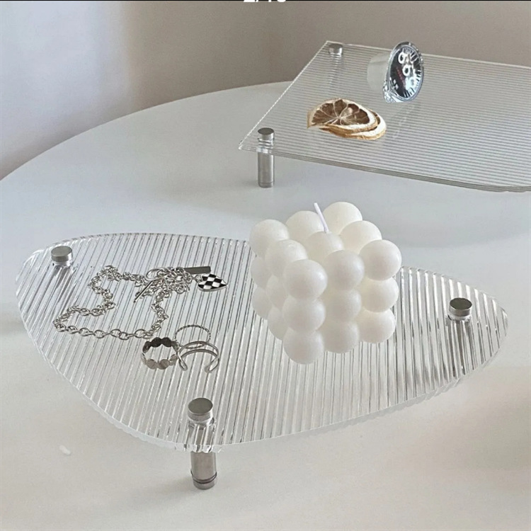 长虹 ins亚克力条纹托盘婚礼甜品台桌面下午茶点心展示架拍摄道具