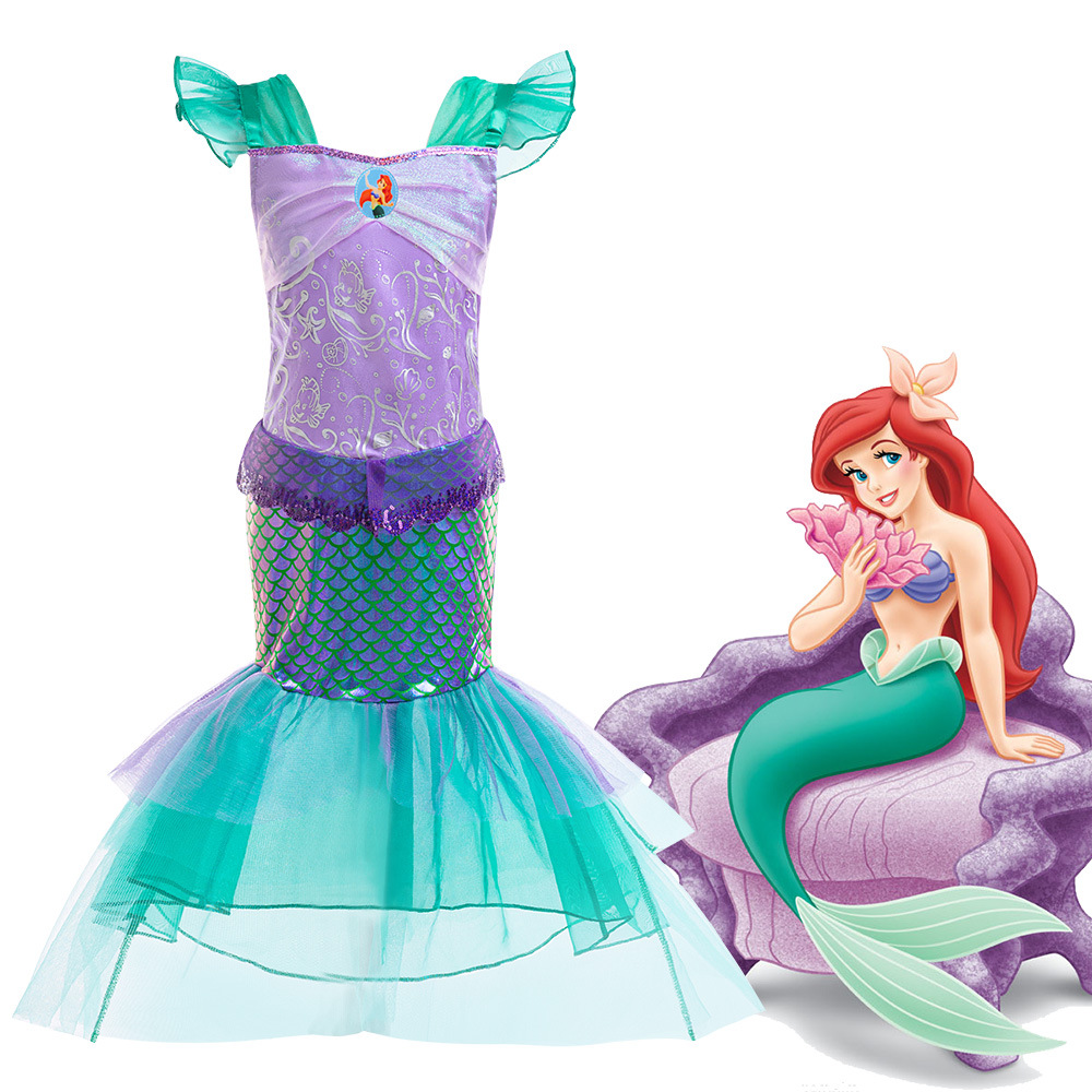 Sirena Ariel vestido de princesa sirena Ji vestido de cola de pez vestido de lentejuelas para niños vestido de fiesta COS