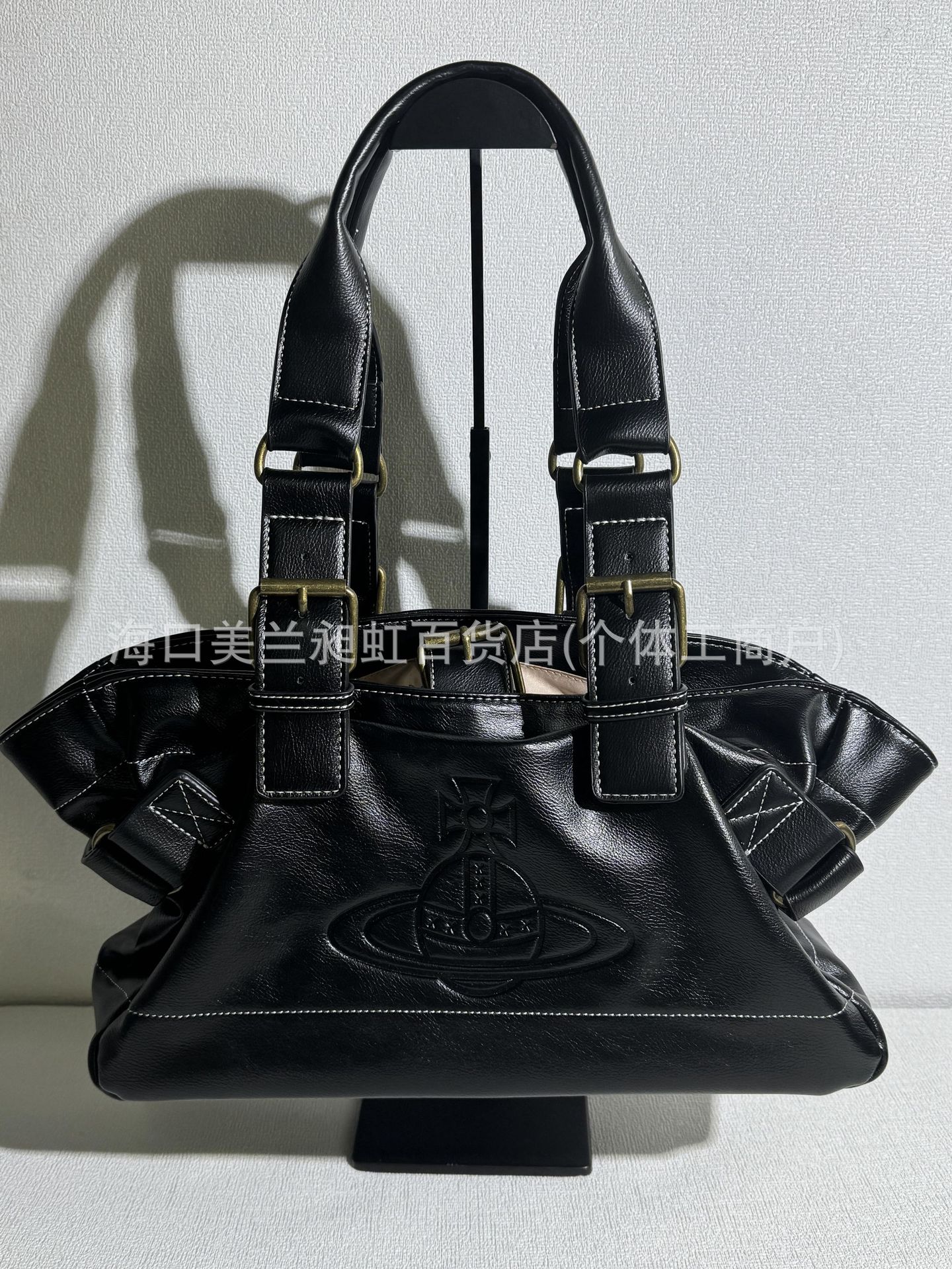 대형 블랙 모터사이클 토트백