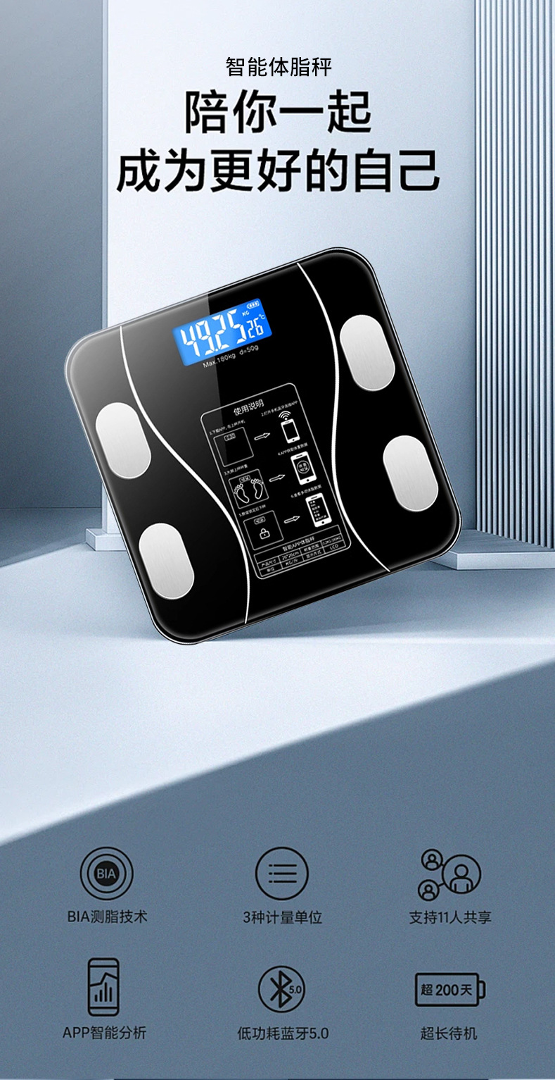 Electronic Body Weight Scale Household High Precision Body Fat Scale Smart Health Scale Human Scale Small Weighing Electronic Scale Wholesale