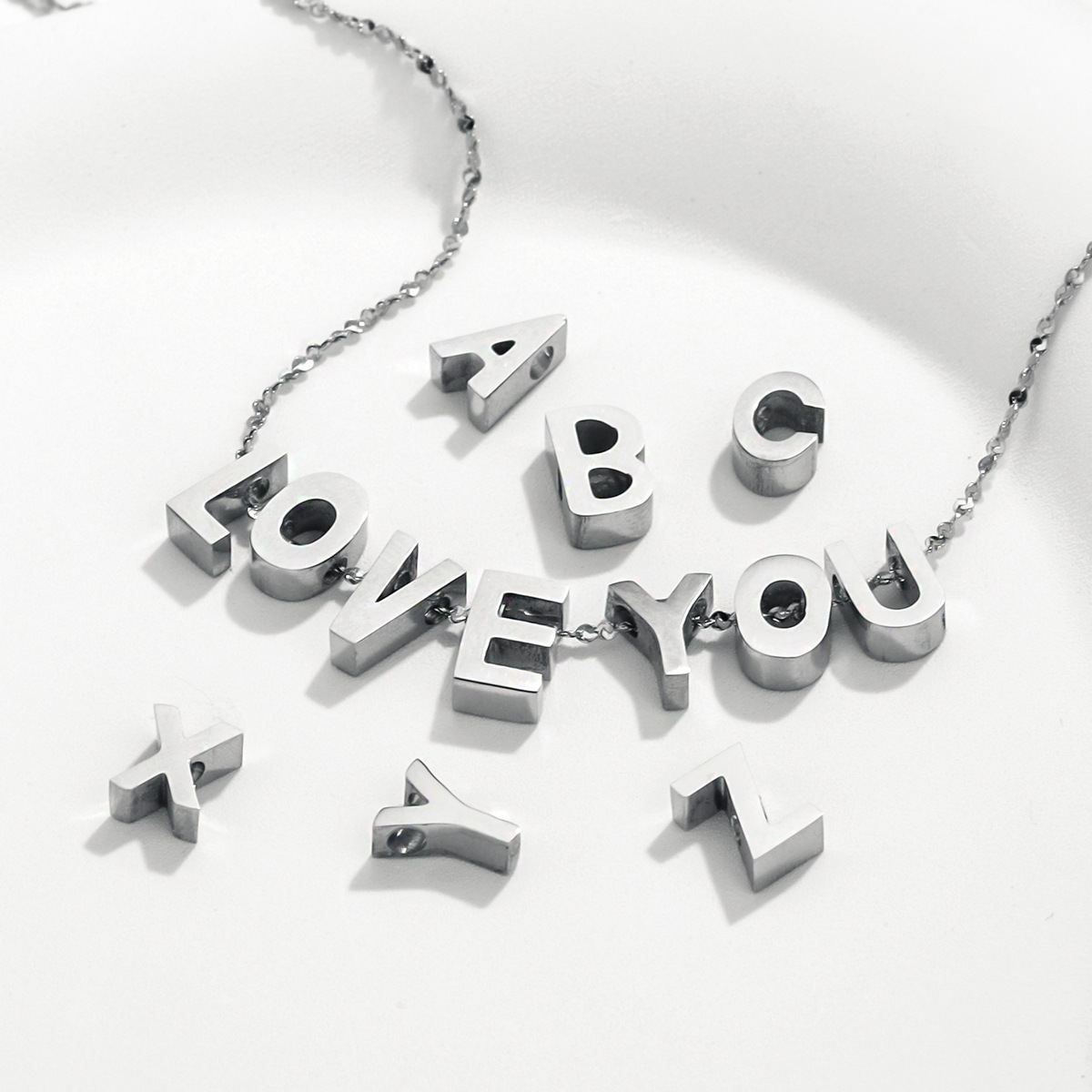 5 Pcs/package Simple Style Letter Stainless Steel Plating Beads Jewelry Accessories display picture 2