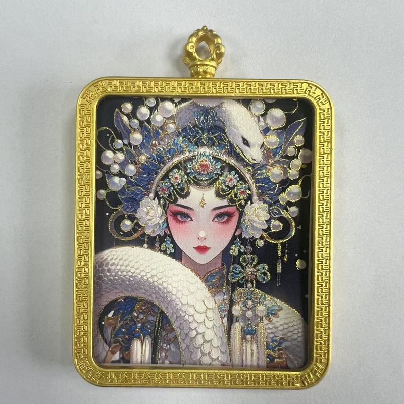 手绘描金莽龙女蛇年狐仙唐卡嘎乌盒九尾道家唐卡套周边吊坠项链|undefined