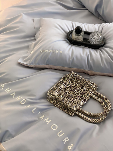Simple and light luxury mousse series 100-count long-staple cotton four-piece set pure cotton letter embroidery quilt cover double bedding