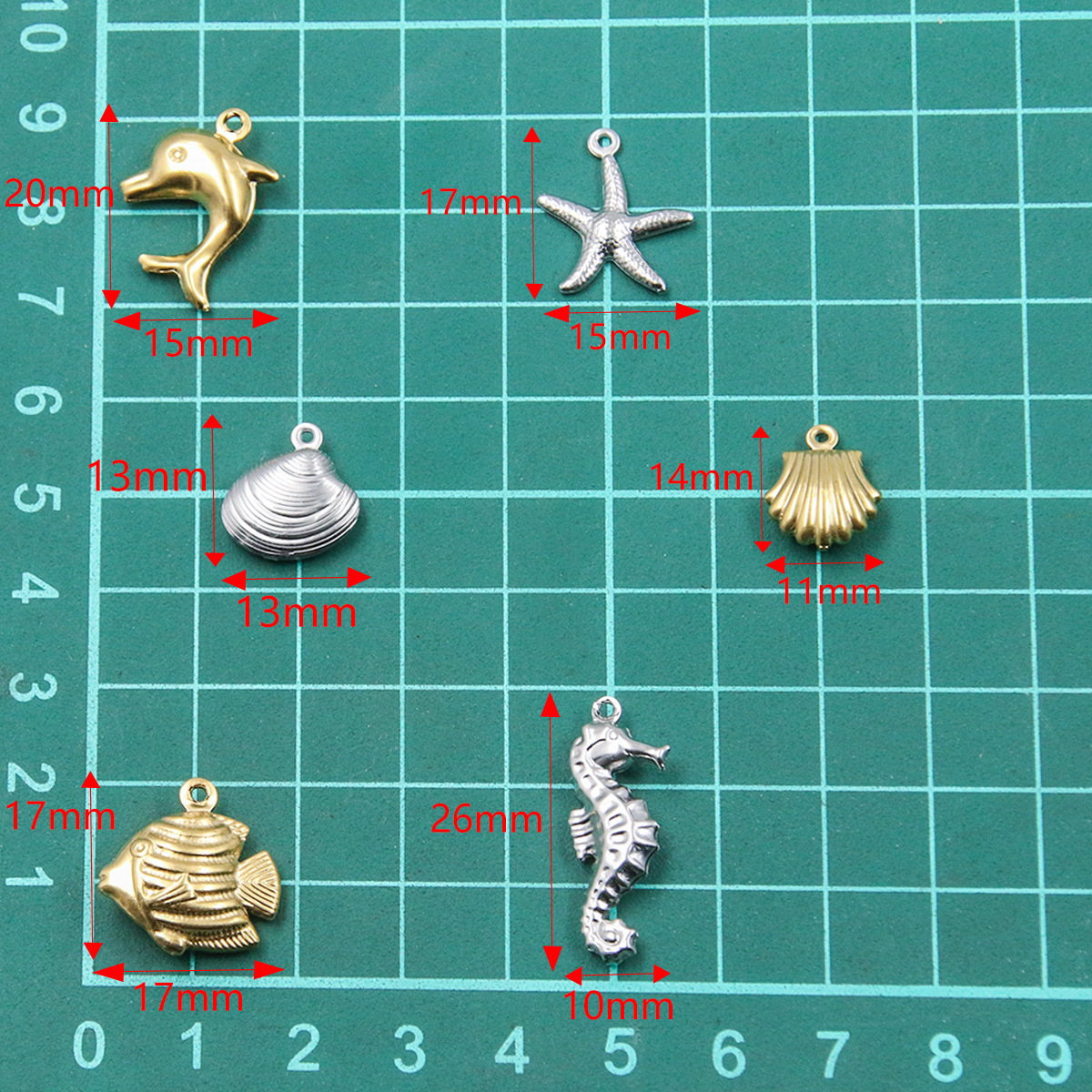 All Seasons Season Polished Finish Plating Design 1 Piece 304 Stainless Steel 18K Gold Plated Starfish Dolphin Shell Polished Pendant DIY Jewelry Accessories