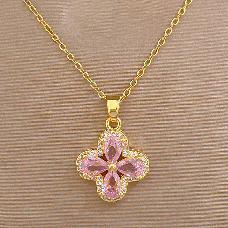 Vierblättriges Blumen Halsketten Und Ohrring Set Für Damen_voghion.com
