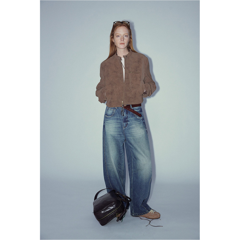 [Shixing] New Retro Wear-Resistant Washed Faded Banana Silhouette Pants Mid-Low Waist Pure Cotton Jeans V8020