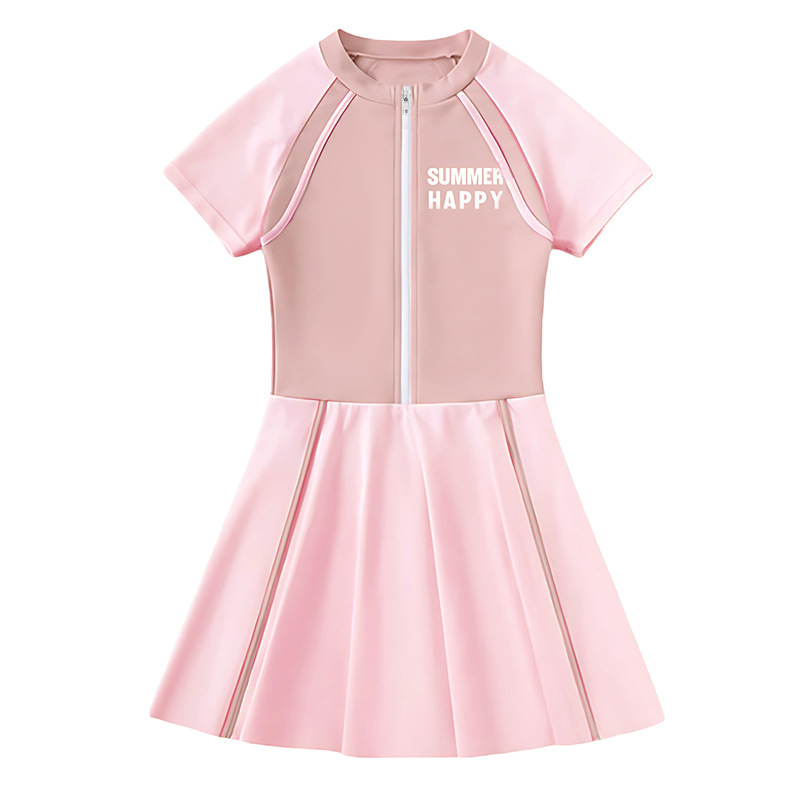 Estilo caliente traje de baño para niños grandes para niñas de una pieza linda princesa falda rosa moda bóxer entrenamiento traje de baño de aguas termales al por mayor