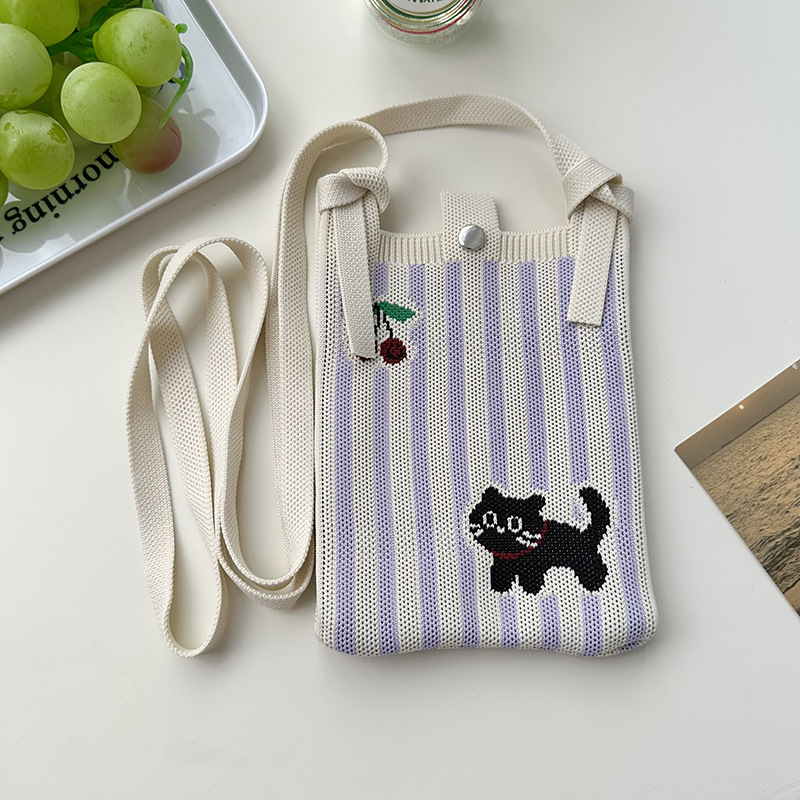 Nuevo diseño de nicho, mini bolso de teléfono móvil de punto de dibujos animados lindo, todo fósforo, pequeño bolso cuadrado de mensajero de viajero portátil pequeño