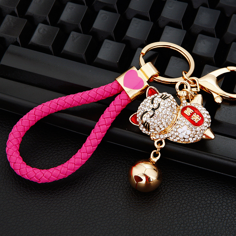 玫红绳+铃铛招财猫